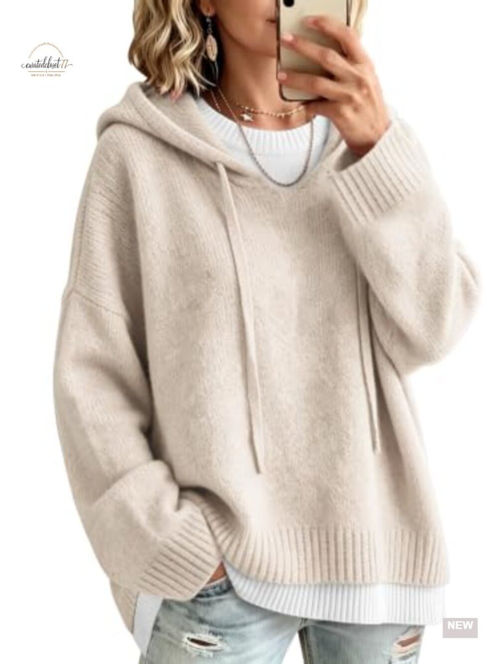 Womens Oversized Chunky Knit Hooded Sweater Wool Blend Pullover